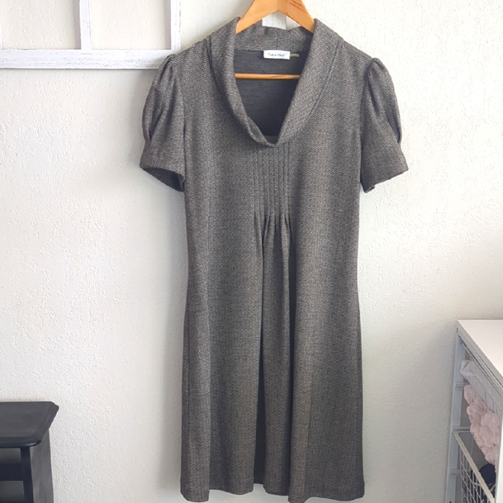 Elegant Brown Cowl Neck Dress